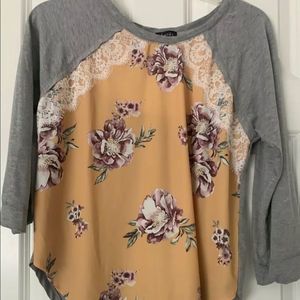 Justify Junior Women Girls Gray/yellow Floral Shirt Size Large